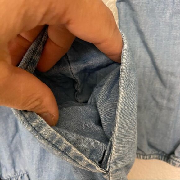 Lands End denim chambray blue button up tiered long sleeve dress uniform L 14 - Picture 6 of 8